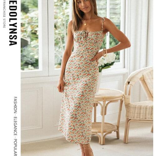 Sexy Vintage Sling Dress Summer Midi Dress Women Party Birthday Festival French Romantic Dress Women Split Flowery Dresses Y104