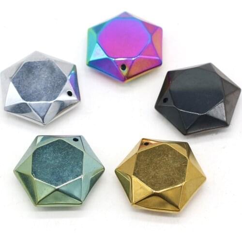 Natural Metal Pendants Polyhedral Exquisite Hematite Necklace Accessories Iron Charms for Jewelry Making Bracelet Gift