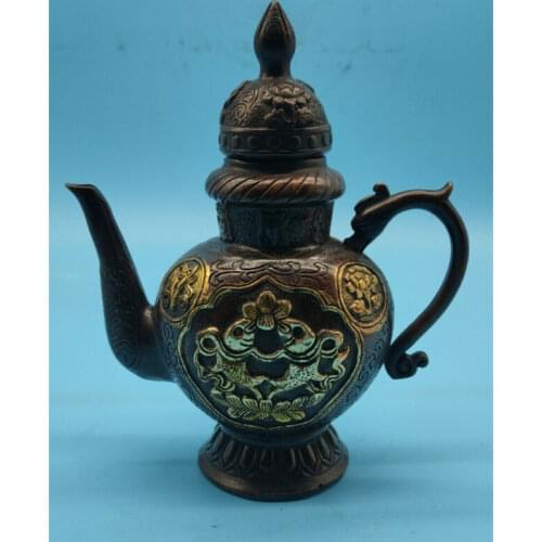 Simple and Natural Chinese Antique Collection Brass Two Fish Wine Pot