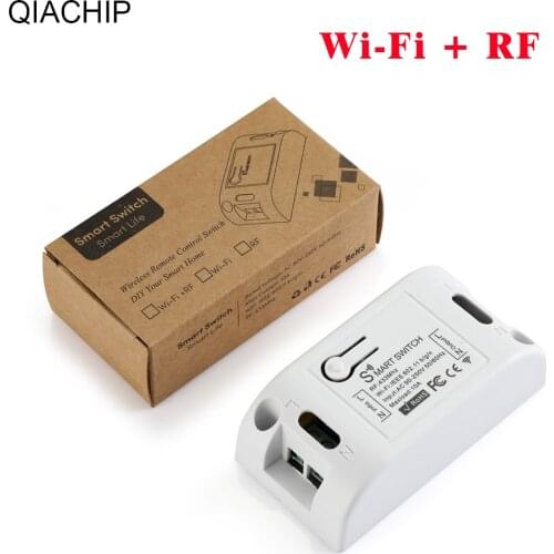 QIACHIP 433Mhz Wifi+RF Relay Module Smart Home Wireless Automation Timer Remote Controll Switch AC 90-250V 220V 10A Light Diy