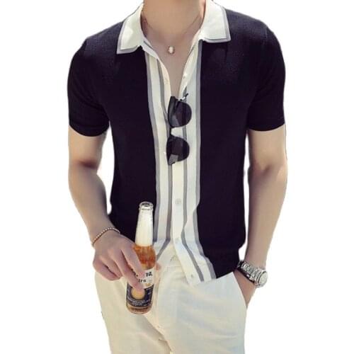 Fashion Short Sleeve Polo Shirt Men Fashion Knitting Polo Shirts Casual Slim Solid Color Business Polo Shirts Mens Clothing