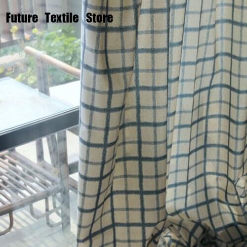 Korean Style Curtains for Living Dining Room Bedroom Geometric Print Curtains Lattice Curtains Finished Product Customization
