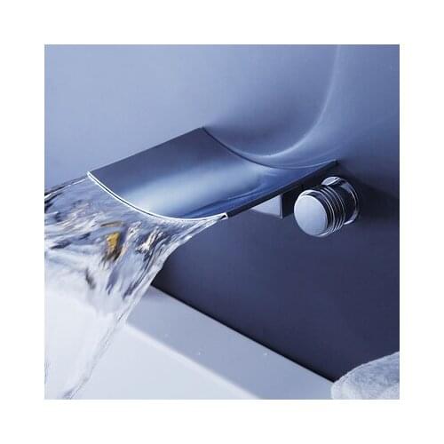 Modern Chrome Finished Solid Brass Widespread Embedded Waterfall Cold and Hot Water Faucet Wall Mount Basin Mixer Wall Faucets