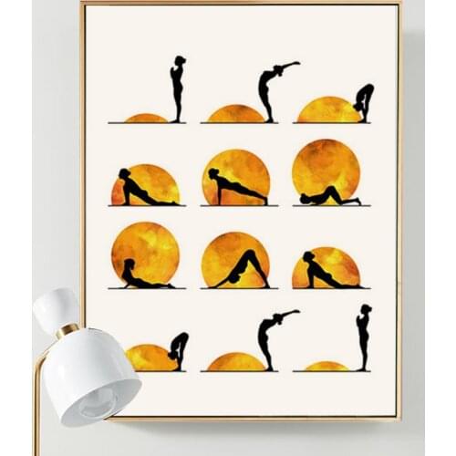 Yoga Chart Sun Sport Poster Print Abstract Bodybuilding Wall Art Gym Room Canvas Painting Modern Decorative Picture Decoration
