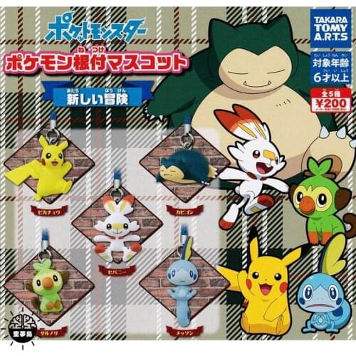 TAKARA TOMY Genuine Gashapon Toys Pokemon Sword and Shield Pikachu Grookey Sobble Scorbunny Snorlax Action Figure Phone Charms