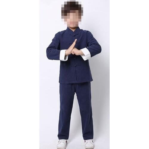 Unisex Cotton&linen children kung fu uniforms boys/girls chinese traditional tang suits kid martial arts clothing blue/red/beige