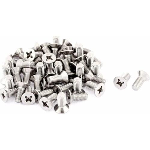 M6 x 14mm Phillips Head Stainless Steel Countersunk Bolts Screws 50Pcs