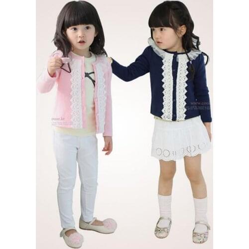 High Quality Kids Cardigan Spring Outcoat Cotton Lace Long Sleeve O-Neck T Shirts Cardigans girls Clothes Tops Free Shipping