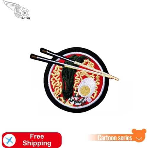 Japanese Udon Noodles Embroidery Patches Cartoon Food Iron on Badges Cute Things for Jeans Jackets Dress Applique Free Shipping