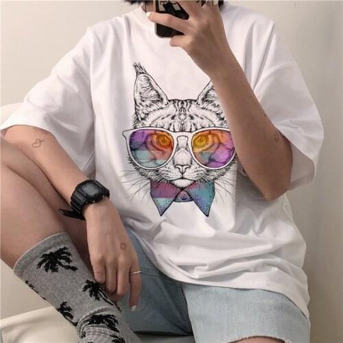 Women Girl Cute Animal T-Shirts Cat Pattern Tops Summer Casual Style Female Pullover graphic t shirts mall goth t shirt women