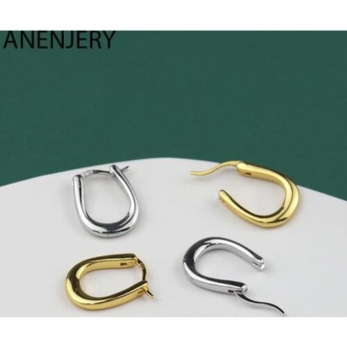 ANENJERY 925 Sterling Silver U-shaped Geometric Earrings Retro Hip Hop for Women Accessories S-E1438