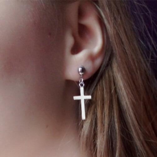 Women Cross Earrings Fashion Punk Cross Pendant Cartilage Drop Dangle Earrings Jewelry Aretes De Mujer Modernos 2021