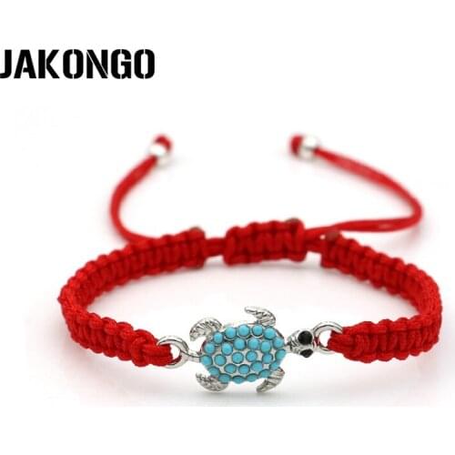 JAKONGO Crystal Turtle Charm Braided Bracelet Red Rope Bracelet for Women Men Adjustable Handmade Bracelet