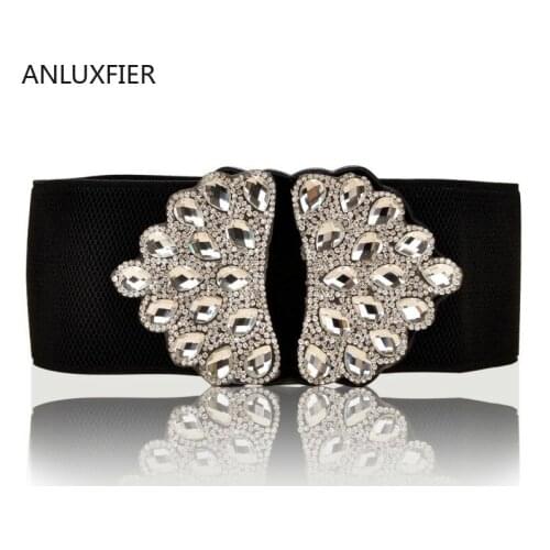 H9842 Women Wide Elastic Belt Korean Elegant High Quality Fashion Waist Seal Diamond Decoration Luxury Simple Girdle Accessories