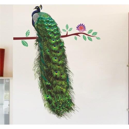 * Animals Peacock On Branch Feathers Wall Stickers 3d Vivid Wall Decals Home Decor Art Decal Poster Animals Living Room Decor