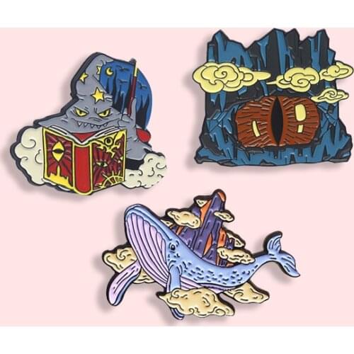 Dark Magic Witch Badge Gothic Mountain Peak Eye Whale Metal Enamel Brooch Cartoon Lapel Backpack Jewelry Accessories Gift