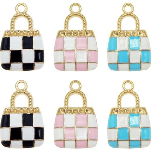 Julie Wang 10pcs Alloy Enamel Purse Charms HandBag Design Pendant Pink Blue For Women Bracelet Jewelry Making Accessory 19*14mm