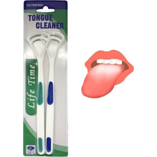 2 in 1 Tongue Cleaner Scraper Oral Tongue Brush Mouth Tongue Cleaning Brush Fresh Breath Maker Hygiene Care Toothbrush 100sets