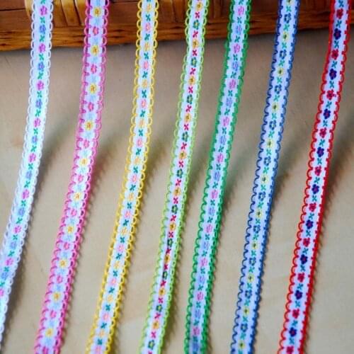 22Yards 1cm Flower Embroidered Lace Trim Ribbons Garment Ethnic Style Fabric for Apparel Accessories Handmade Sewing DIY Crafts