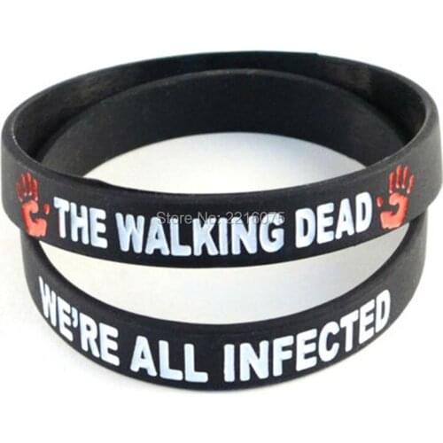 300pcs The Walking Dead Black We re All Infected inspire dream faith silicone wristband rubber bracelets