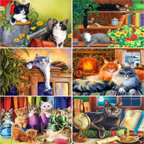 EverShine Diamond Painting Cartoon Cat Full Drill Square Diamond Mosaic Animal Rhinestones Embroidery Cross Stitch Handmade Gift
