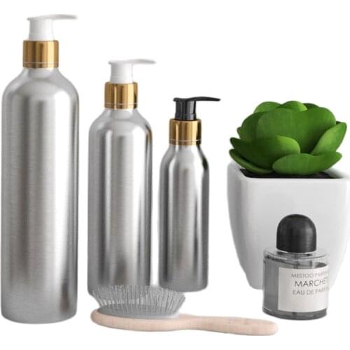 100ml Aluminium metal bottle gold collar pump lotion emulsion anti-UV foundation shampoo body scrub skin care packing