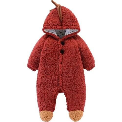 Lamb Wool Baby Boys Girls Footed Rompers Fleece Hooded Winter Fleece Jumpsuit Soft Cute Cartoon Coats Newborn Infant Bodysuits