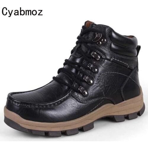 Cyabmoz Fashion Platform Handmade Genuine leather men martin boots plus size 45 46 47 Super warm men winter snow shoes