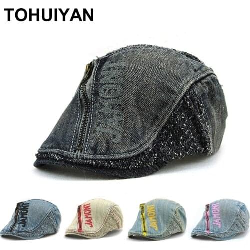Branded Washed Denim Newsboy Caps Men Casual Golf Peaked Hat Vintage Baker Boy Cap Fashion Duckbill Visor Cabbie Hats For Women