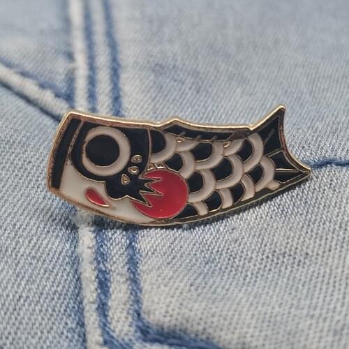 Black Koi Fish Flag Brooch Bag Clothes Decorative Jewelry Lapel Enamel Pin Badge For Women Men Gifts 2021 New Years Day