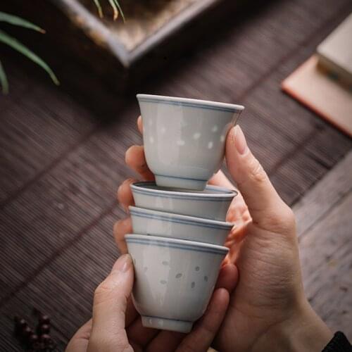 Jingdezhen Eighties Blue and White Tea Cup Double-line Flying Crane Core Exquisite Golden Bell Cup NO.YZ43