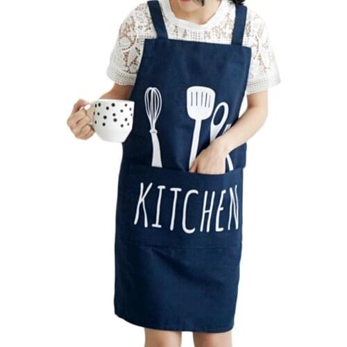 Apron Cotton Spoon Letter Printed Sleeveless Pocket Overall Home Kitchen Cooking Baking Apron Household Cleaning Tools