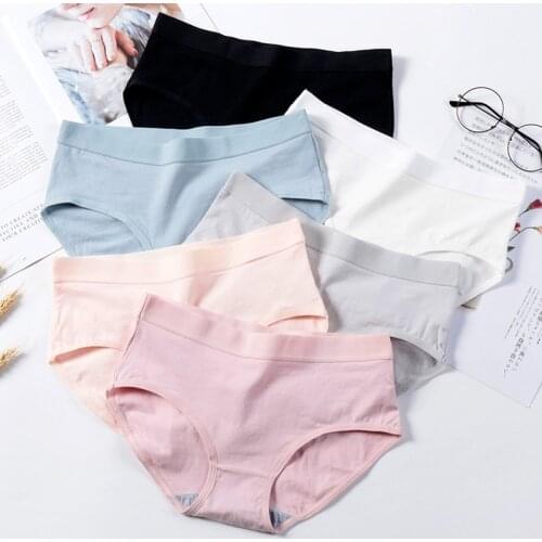 Cotton Panties Womens Underwear Mid Waist Solid Color Briefs Comfortable Seamless Underpants Female Sports Intimates Lingerie