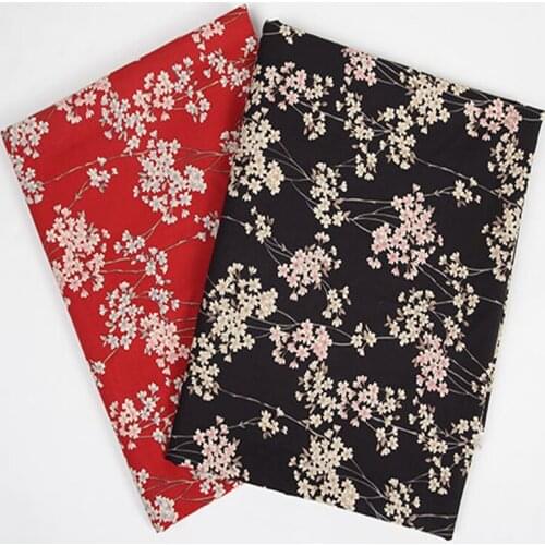 Graceful Black & Red Sakura Oriental Cherry Cherry Blossom Printed Cotton Fabric 50x135cm Floral Patchwork DIY Sewing Cloth Dres