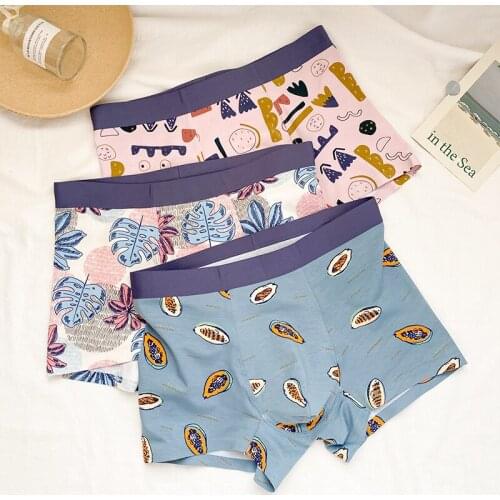 3 Pieces Men Underwear Boxer Cotton Trend Mens Panties Print Summer Mid Waist Underpants Breathable Mens Boxer Shorts 2020 New