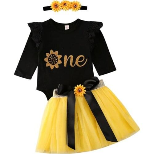 3Pcs Fashion baby girl clothes baby sets cotton o-neck Toddler Infant Ruffle Romper Tulle Skirt Headband Clothes Set