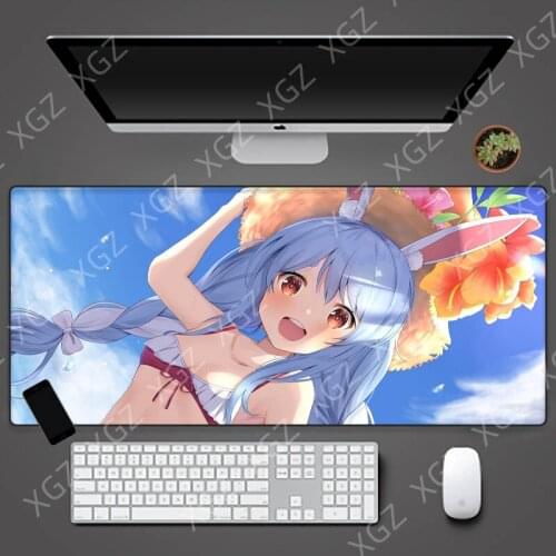 XGZ Blue Haired Kawaii Girl Mouse Pad Computer Gamer Keyboard Mousepad Anime Gaming Room Accessoroes Laptop PC Large Desk Mat