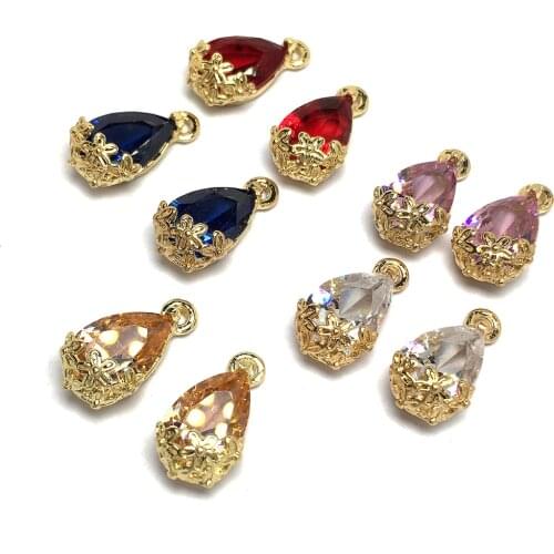 Natural Stone Pendants Water Drop Shape Gold Flower Decorated Quartz Pendants for DIY Elegant Necklace Jewelry Making Accessorie