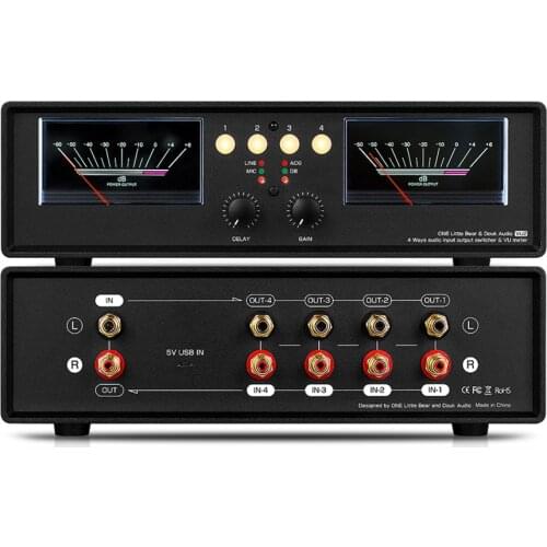 VU2-D/L LED Version MIC+LINE Dual VU Meter Audio Splitter Box 4-Way Switcher Sound Level Indicator High Quality And Practical