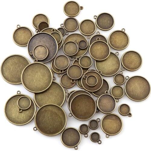 48~64Pieces 2Colors Connector Setting Round Single Double Loop Cabochon Base Cameo Bezel Cabochons Jewelry Making Findings