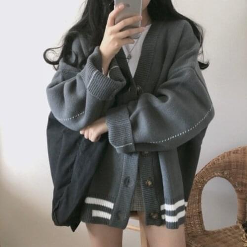 New 2021 Sweater Women V-Neck Cardigans Spring Autumn Lazy wind Korean version Chic Knitted Tops Casual Fashion Female Coat