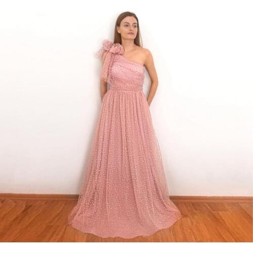 Pick Cute Simple Girly Dress Tulle Bows Knot One-shoulder Spotted A-line Long Length Birthday Party Dresses Custom Made