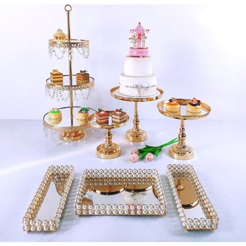 Cake Stand Set Beautiful Tray 3 Tier Gold Cupcake Dessert Display Decoration Tools Wedding Acrylic Mirror