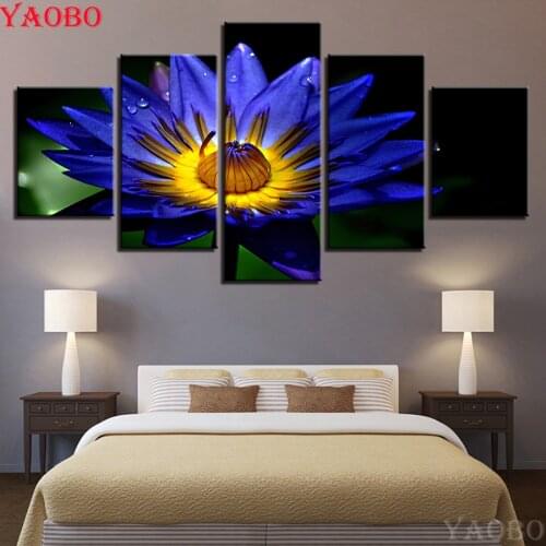 Full square round drill 5d diy diamond painting Blue daisy for Room decoration diamond Embroidery flowers mosaic pattern 5pcs