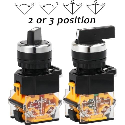 22mm Selector Rotary Button Switch 2NO 1NO1NC Momentary Self Auto Return Fixed Latching Long Handle LA38 2/3 Position Button