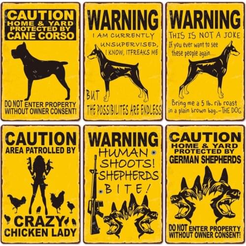 Warning Dog Metal Signs Vintage Metal Poster Tin Sign Plate Retro Tinplate Plaque Metal Decoration for Bar Pub Club Garage