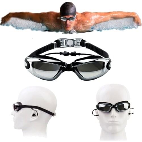 Professional Adjustable Swim Goggles Swimming Glasses Waterproof Anti-fog Electroplate Earplug Nose Clip Silicone Sport Eyewear