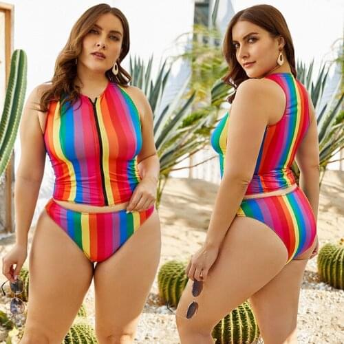 Zipper Split Swimsuit Color Stripe Thin Beach Swimsuit