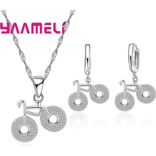 Fashion Silver Crystal Jewelry Sets Luxury Party Personality Bike Shape CZ Necklace&Earrings Jewelry For Party