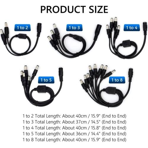 Plug Cable for CCTV Power Supply adapter 1 Female to 2 3 4 5 8 Male 2.1*5.5mm LED Strip Camera Accessories 12V DC Power Splitter